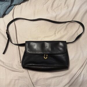 Etienne Aigner Black Leather Shoulder Bag with Gold Accent